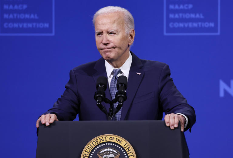 President Joe Biden speaks at the Mandalay Bay Convention Center on July 16, 2024 in Las Vegas, Nevada. A July poll found that 1 in 5 Democrats think Biden is one of the worst presidents in U.S. history.