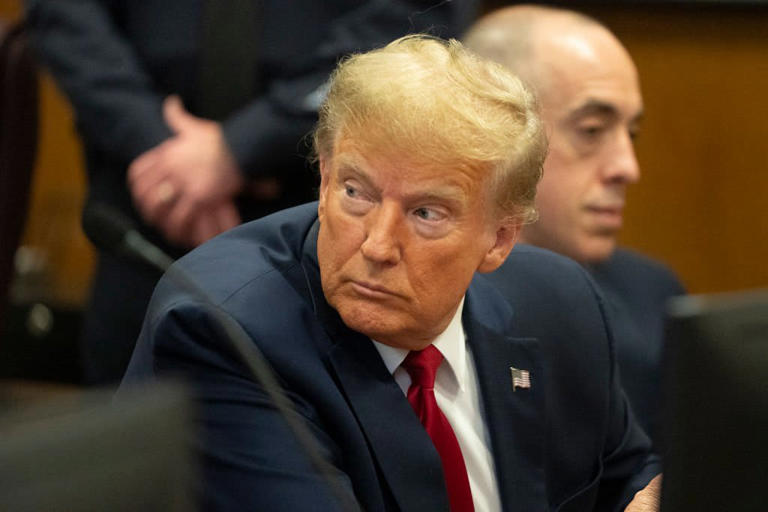  Republican presidential candidate, former U.S. President Donald Trump attends a pre-trial hearing at Manhattan Criminal Court on February 15, 2024 in New York City. (Photo by Steven Hirsch-Pool/Getty Images) 