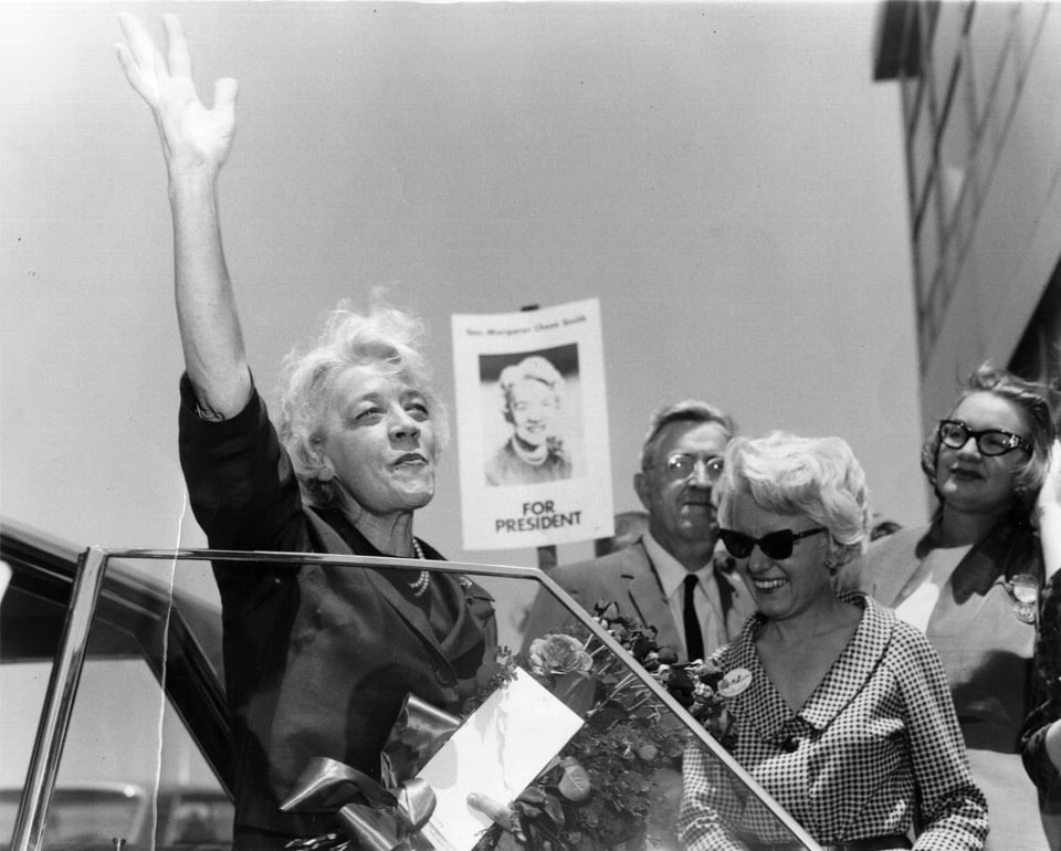 r/HistoryPorn - Senator Margaret Chase Smith, the first woman to be placed in nomination for the presidency at a major party's convention, arrives at the Republican National Convention in California - 1964 [2000x1605]'s convention, arrives at the Republican National Convention in California - 1964 [2000x1605]